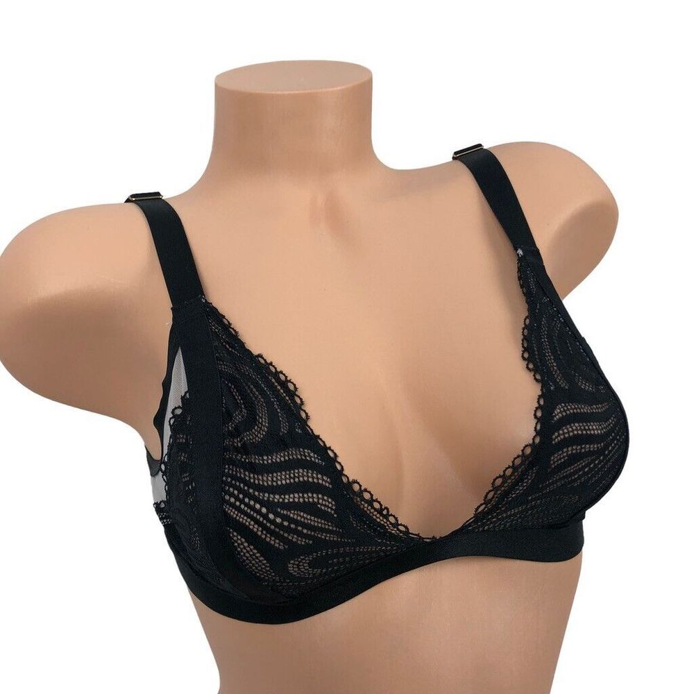 Auden Lace Bralette Unpadded Bra Size‎ XS Black Floral Lace Semi Sheer Lingerie
